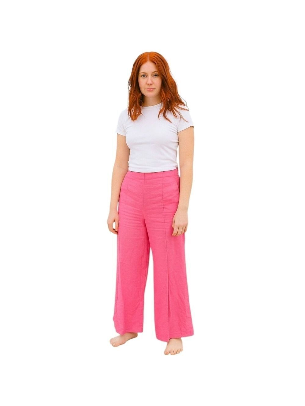 Happily Grey Pink Linen Split Trousers Small